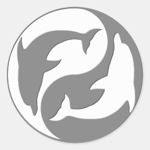 Yang Yang Dolphinhafer, grau und weiß Runder Aufkleber