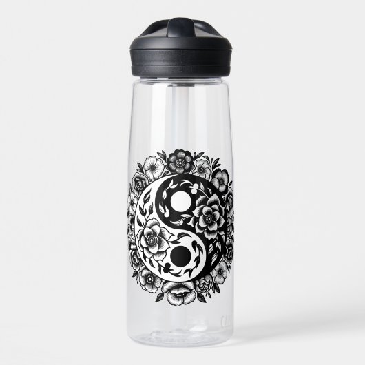 Yang Yang personalize hübsch Black and White Flora Trinkflasche (Vorne)