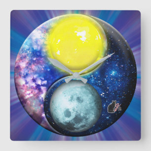 Yang-Yin / Sun-Moon Quadratische Wanduhr