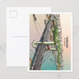 Yangon Myanmar Sketch Art Vintage Reise Postkarte