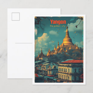 Yangon Myanmar Vintage-Kunst-Reiseillustration Postkarte