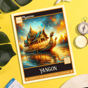 Yangon, Myanmar Vintage Malerei Postkarte