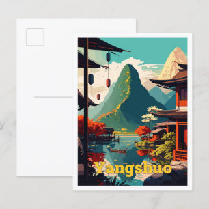 Yangshuo China Reise Kunst Vintage-Illustration Postkarte