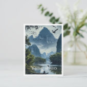Yangshuo China Vintag Art Travel Illustration Postkarte (Stehend Vorderseite)