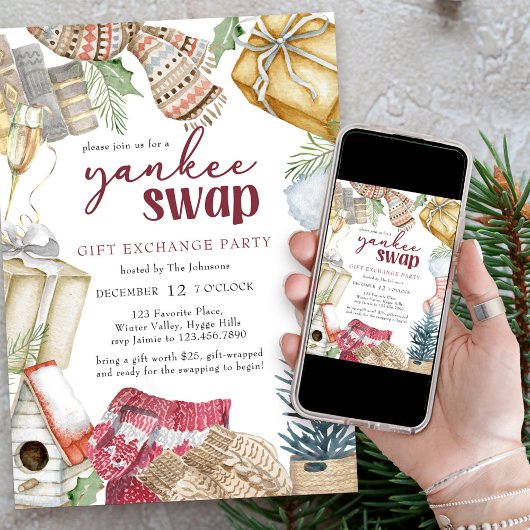 Yankee Swap Cosy Christmas Geschenk Exchange Party Einladung