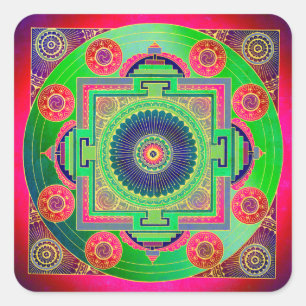 YANTRA - das große Rad - grün rosa Quadratischer Aufkleber