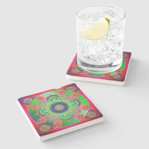 YANTRA - das große Rad - grün rosa Steinuntersetzer