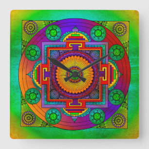 YANTRA - the great wheel - green violet Quadratische Wanduhr