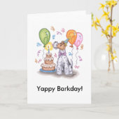 Yappy barkday Karte des Draht-Foxterriers mit (Gelbe Blume)