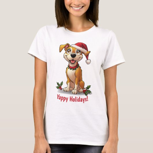 Yappy Christmas Dog Weihnachtsmannmütze T - Shirt (Vorderseite)