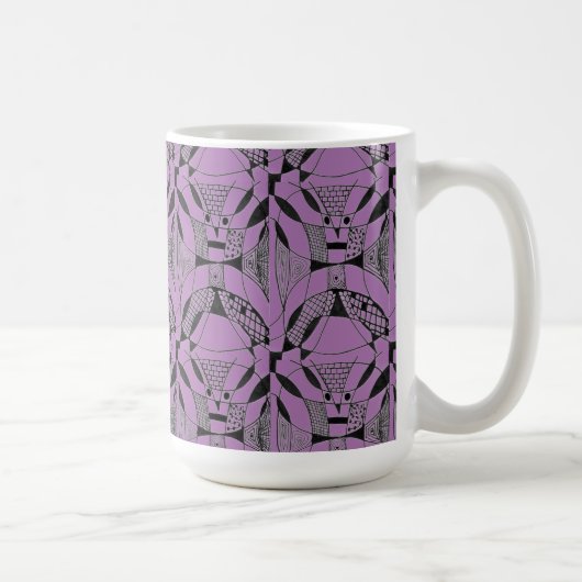 "Yappy Dog on Lila Tiled" Abstrakte Design-Tasse Kaffeetasse (Rechts)