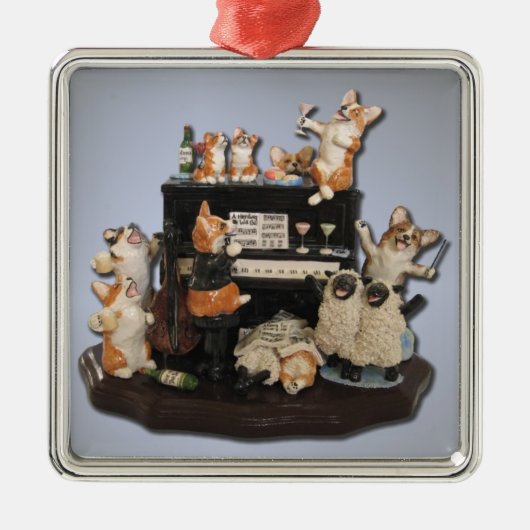 "Yappy Hour" Corgi & Sheep Concept Ornament Aus Metall (Vorne)