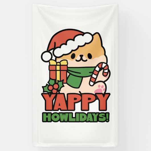 Yappy Howlidays - Niedlicher Cartoon für Weihnacht Banner (Vertikal)
