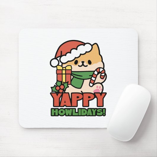 Yappy Howlidays - Niedlicher Cartoon für Weihnacht Mousepad (Mit Mouse)