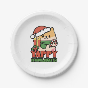 Yappy Howlidays - Niedlicher Cartoon für Weihnacht Pappteller