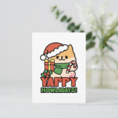 Yappy Howlidays - Niedlicher Cartoon für Weihnacht Postkarte (Stehend Vorderseite)