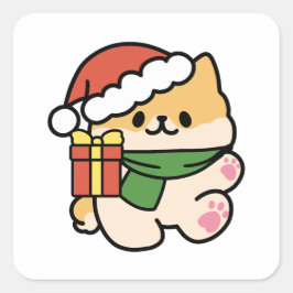 Yappy Howlidays - Niedlicher Cartoon für Weihnacht Quadratischer Aufkleber
