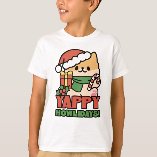 Yappy Howlidays - Niedlicher Cartoon für Weihnacht T-Shirt (Vorderseite)