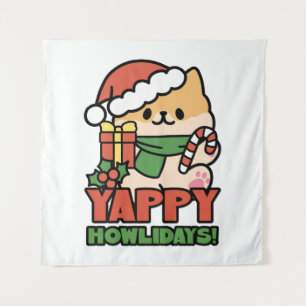 Yappy Howlidays - Niedlicher Cartoon für Weihnacht Wandteppich