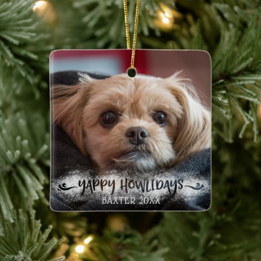 YAPPY HOWLIDAYS Snowy Overlay Hund Foto Keramikornament (Baum)