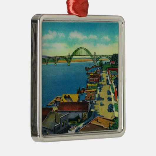 Yaquina Bucht-Brücke und Ufergegend Newport ODER Silbernes Ornament (Rechts)