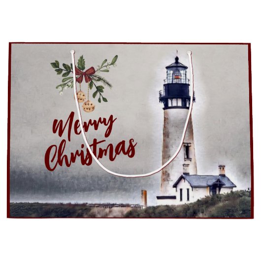 Yaquina Head Lighthouse Frohe Weihnachtsfeiertage Große Geschenktüte (Vorderseite)