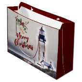 Yaquina Head Lighthouse Frohe Weihnachtsfeiertage Große Geschenktüte (Vorderseite Schrägansicht)