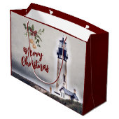 Yaquina Head Lighthouse Frohe Weihnachtsfeiertage Große Geschenktüte (Rückseite Schrägansicht)
