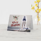 Yaquina Head Lighthouse Frohe Weihnachtsfeiertage Karte (Gelbe Blume)
