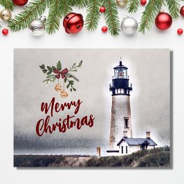 Yaquina Head Lighthouse Frohe Weihnachtsfeiertage Postkarte