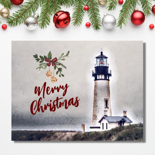Yaquina Head Lighthouse Frohe Weihnachtsfeiertage Postkarte