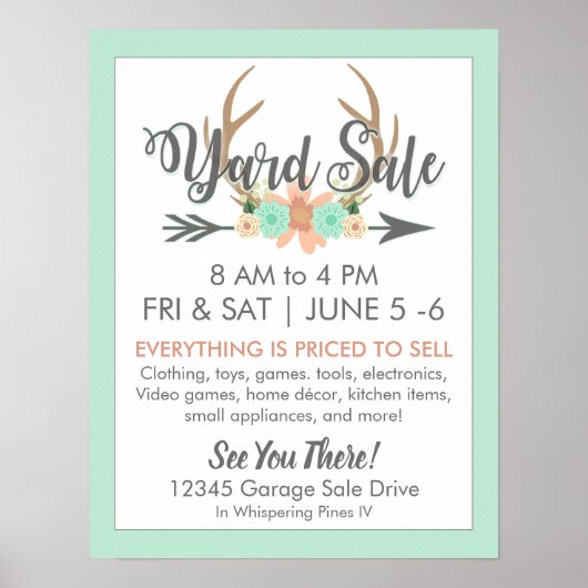 Yard Sale Poster - Pastel Deer Antlers (Vorne)