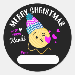 Yarn emoji kissy face strickend crochet Weihnachte Runder Aufkleber