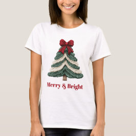 Yarn Faux Embroidery Christmas Tree Design T-Shirt