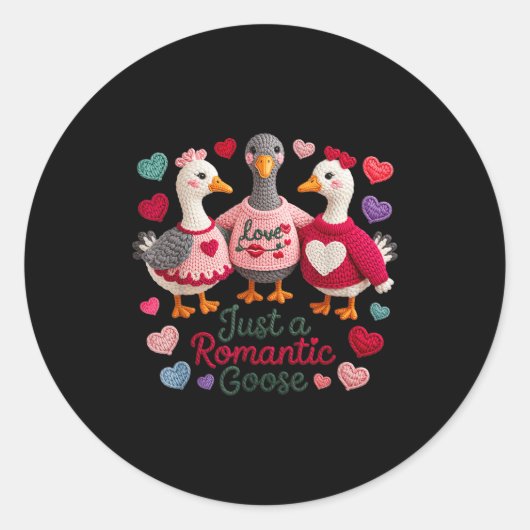 Yarn Funny Valentine Just A Romantic Goose Hearts Runder Aufkleber (Vorderseite)