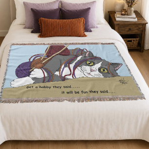 Yarn Knitting Funny Cat Decke