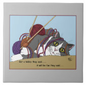 Yarn Knitting Funny Cat Fliese (Vorderseite)