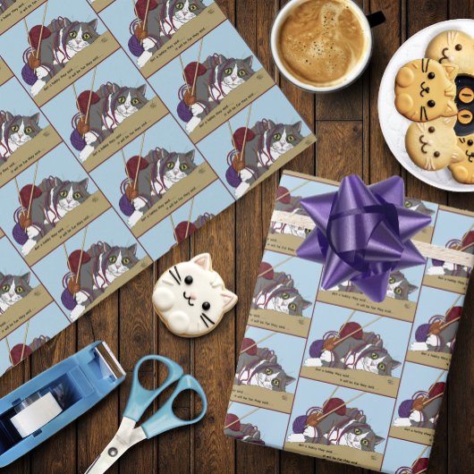 Yarn Knitting Funny Cat Geschenkpapier