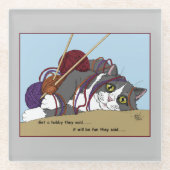 Yarn Knitting Funny Cat Glasuntersetzer (Vorderseite)