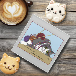 Yarn Knitting Funny Cat Glasuntersetzer