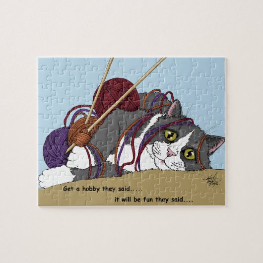 Yarn Knitting Funny Cat Puzzle (Horizontal)