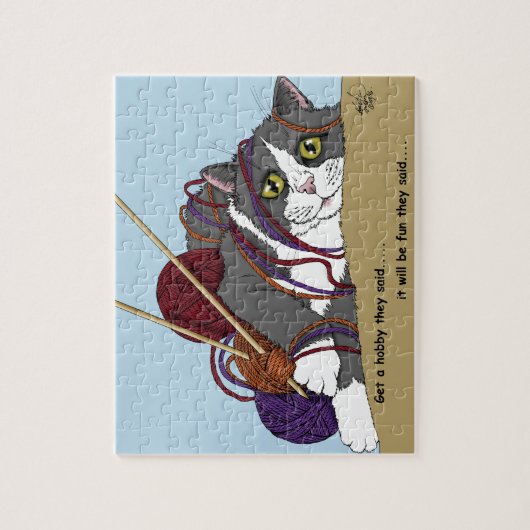Yarn Knitting Funny Cat Puzzle (Vertikal)