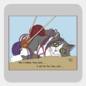 Yarn Knitting Funny Cat Quadratischer Aufkleber (Vorderseite)