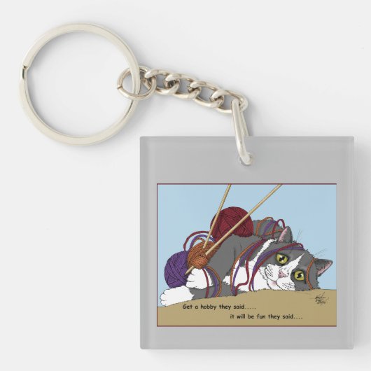 Yarn Knitting Funny Cat Schlüsselanhänger (Vorderseite)