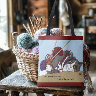 Yarn Knitting Funny Cat Tasche