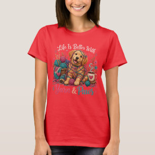 Yarn & Paws Golden Retriever Stricken & Häkeln T- T-Shirt
