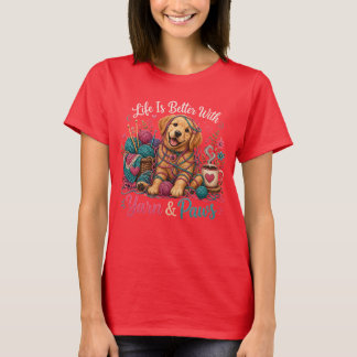 Yarn & Paws Golden Retriever Stricken & Häkeln T- T-Shirt