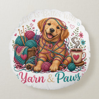 Yarn & Paws Golden Retriever Stricken & Häkeln Tun Rundes Kissen