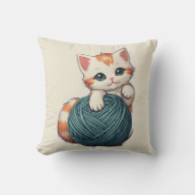 Yarn Play - kitten Throw Kissen