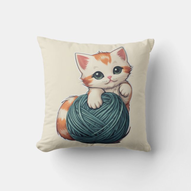 Yarn Play - kitten Throw Kissen (Vorderseite)
